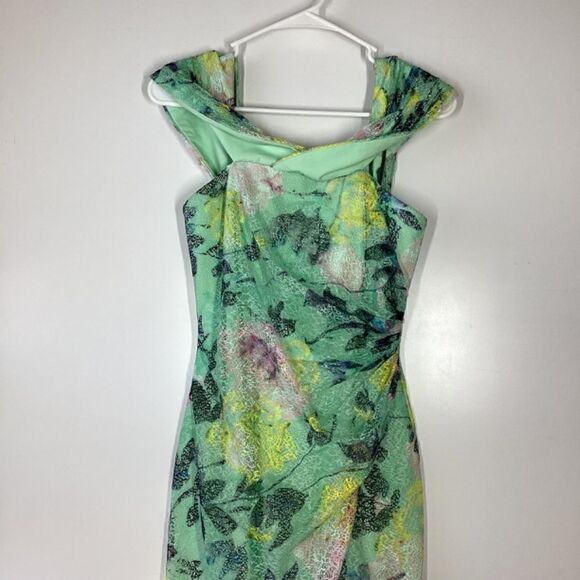 ML Monique Lhuillier Allie Floral Print Lace Midi Dress Off Shoulder Size 2 - Picture 4 of 16